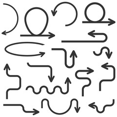 Hand drawn arrow set. Set, collection of black hand drawn arrows isolated on white background.