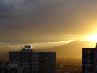 sunset over city