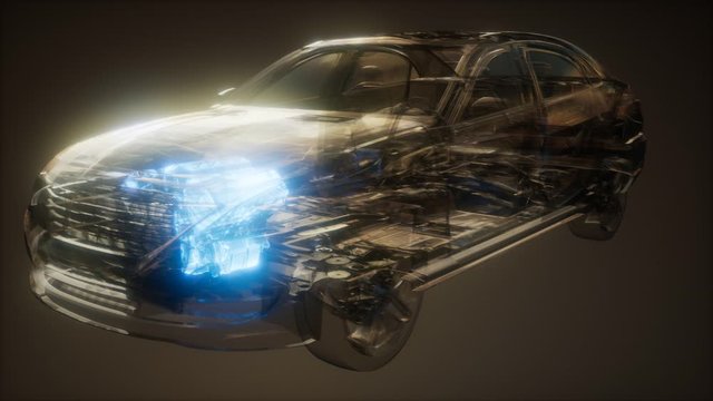 car engine visible in transparent car