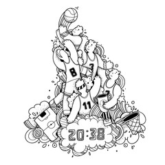 Basketball championship hand drawn doodle vector illustration