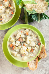 Vegetable soup with ingredients cauliflower