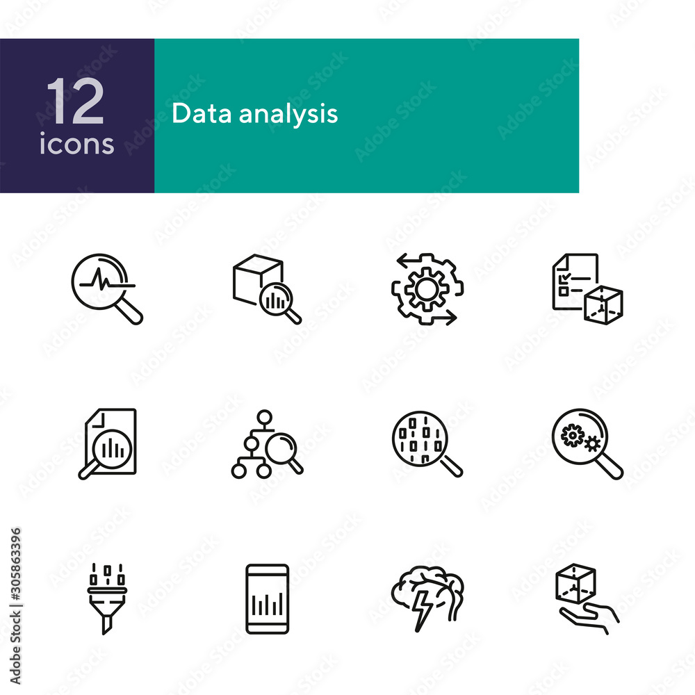 Poster data analysis line icon set. binary code, graph, gear. information technology concept. can be used f