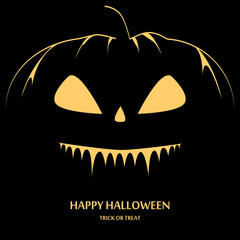 Fototapeta premium Happy Halloween background. Black pumpkin with silhouette and sparkle on a black background. Vector illustration.
