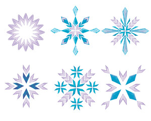 Set of watercolor snowflakes drawn by hand. For the design of clothes, fabrics, textiles, covers, scrapbooking, greeting cards, wrapping paper, poster
