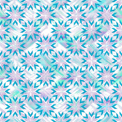 Pattern of watercolor snowflakes drawn by hand. For the design of clothes, fabrics, textiles, covers, scrapbooking, greeting cards, wrapping paper, poster