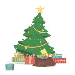 Beautiful Decorated Christmas Tree with Gifts