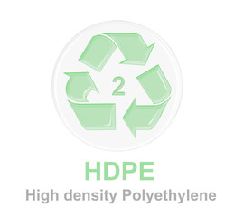 plastic recycle symbol with green glossy glass on transparent round glass. plastic recycle number 2 for HDPE