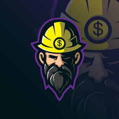 miner mascot logo design vector with modern illustration concept style for badge, emblem and tshirt printing. miner head illustration.