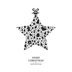 Xmas star with festive elements and text. Christmas greeting card. Vector