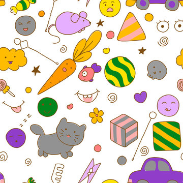 Seamless kawaii child pattern with speech therapy tools with cute doodles.