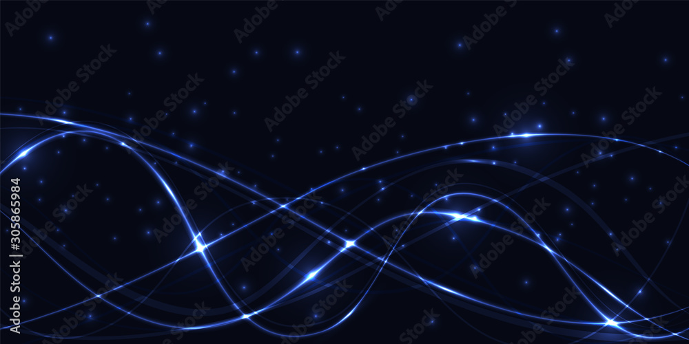 Aufkleber dark abstract background with blue translucent luminous lines and highlights. vector illustration ep