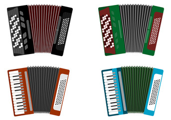 Accordion, button accordion. Accordion isolated on white. Musical instrument.