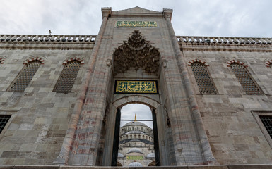 Entrance to the Sultan Ahmed Blue Mosque in Istanbul, Turkey