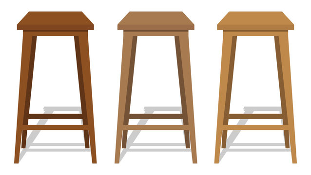 Bar stool, wooden retro bar stool. Bar stool in isometry with shadow. Vector illustration. Vector.