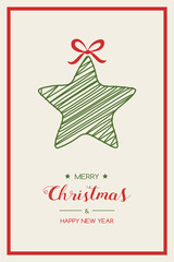 Christmas greeting card with star. Xmas ornament. Vector