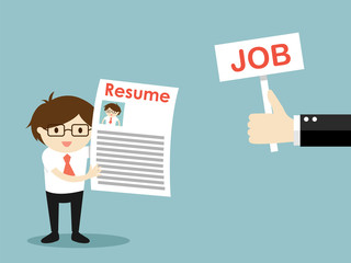 Business concept, Hand offers job to businessman. Vector illustration.