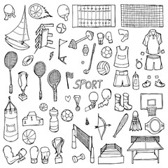 Set of Sport Drawing illustration Hand drawn doodle Sketch line vector eps10