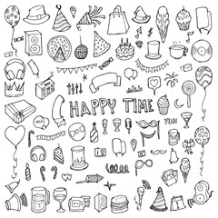 Set of Party Drawing illustration Hand drawn doodle Sketch line vector eps10