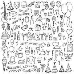 Set of Party Drawing illustration Hand drawn doodle Sketch line vector eps10