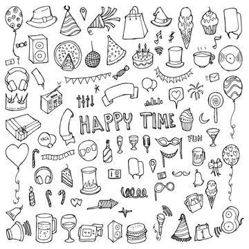 Set of Party Drawing illustration Hand drawn doodle Sketch line vector eps10 © veekicl