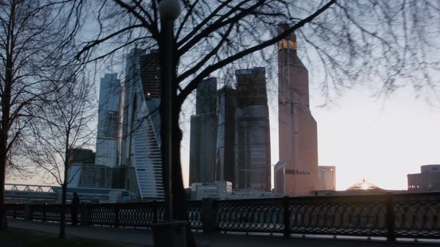 Stock footage view from car modern moscow city skyscrapers 