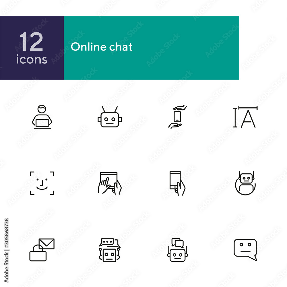 Poster online chat line icon set. algorithm, bot, correspondence. communication concept. can be used for to