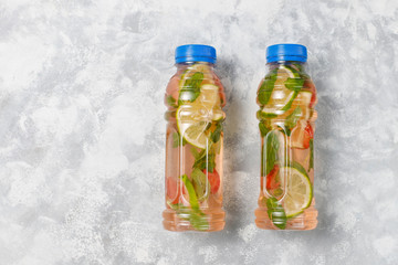 Fresh lime,strawberry and mint infused water, cocktail, detox drink, lemonade. Summer drinks. Health care concept.