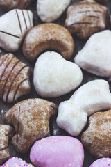 Variety of gingerbread cookies on the table. Food background