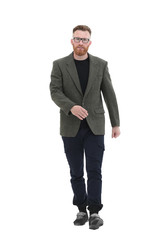 successful business man looking at blank screen . isolated on white