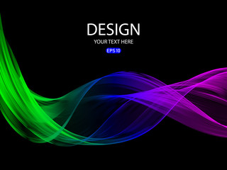 Bright transparent gradient wave on dark background. Vector background.