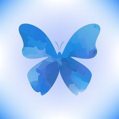 Fototapeta premium Blue watercolor butterfly on a soft blue background. Vector illustration