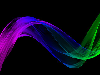 Bright transparent gradient wave on dark background. Vector background.