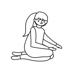 young woman on the knees with warm clothes thick line