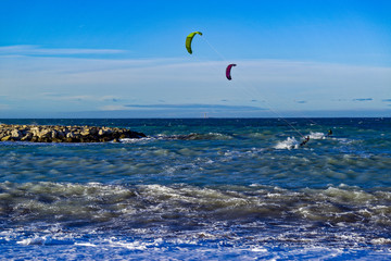 kite surfing on beach