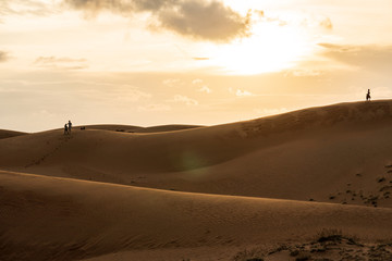 Fototapeta na wymiar Beautiful sand dunes in red sand dune desert, Muine Vietnam, at sunrise