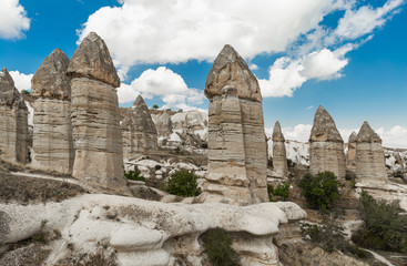 Fototapeta na wymiar Volcanic mountains in Goreme national park, Cappadocia, Anatolia, Turkey