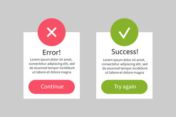 Vector illustration of success and error information message in flat style