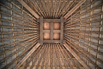 Wooden roof pattern of the Japanese traditional hut in the garden