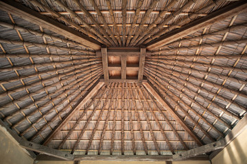 Wooden roof pattern of the Japanese traditional hut in the garden