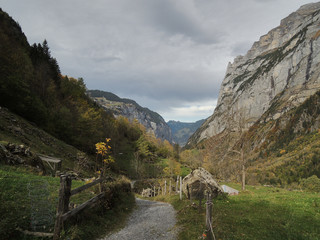 The path that goes up to the Hotel Obersteinberg from the Lauterbrunnen valley. Bernese Oberland....