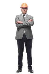 confident businessman in a protective helmet . isolated on white