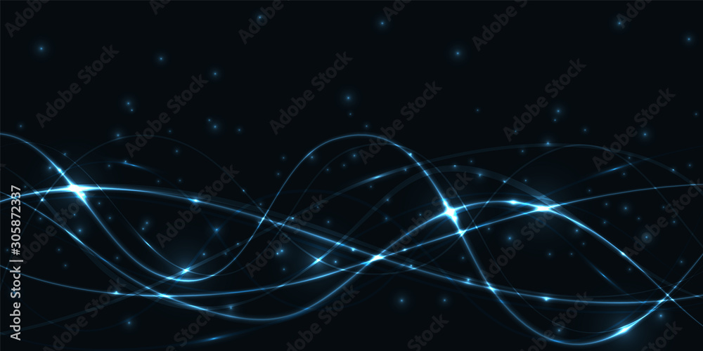 Poster dark abstract background with blue translucent luminous lines and highlights. vector illustration ep