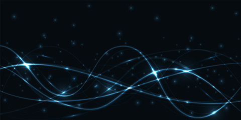 Dark abstract background with blue translucent luminous lines and highlights. Vector illustration EPS10.
