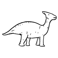 Hand drawn vector doodle parasaurolophus illustration.cartoon parasaurolophus isolated on white background for coloring page, poster design , t shirt print, and sticker.
