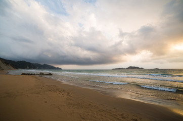 golden sunset on the Greece beach