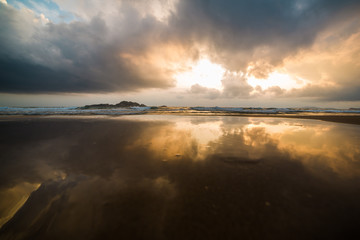 golden sunset on the Greece beach
