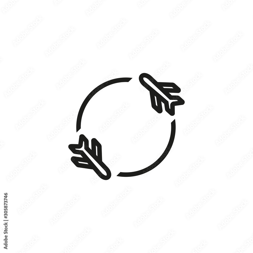 Wall mural Round trip thin line icon. Plane, flight return, journey isolated outline sign. Travel, trip, vacation concept. Vector illustration symbol element for web design and apps.