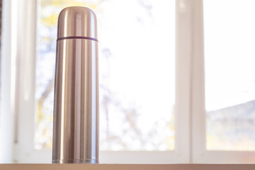 Close up of a thermos flask in a daylight
