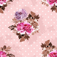 Seamless summer pattern with watercolor flowers handmade.