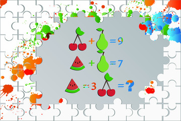 Counting games for kids and adults. Educational math game. Result. Riddle for the mind. Riddle with numbers. Vector